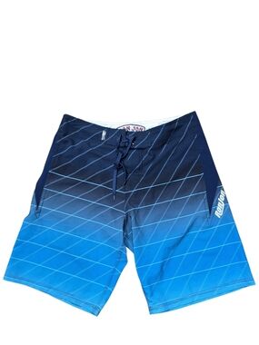 Ron Jon Surf Shop Board Shorts Mens 31 Small Blue White Stripe Swim Trunks
